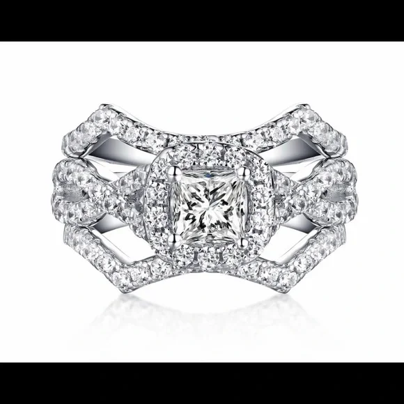 💝 Incredible Round/Princess Cut White Zircon 925 3 Ring Wedding Set!